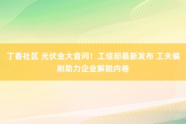 丁香社区 光伏业大音问！工信部最新发布 工夫编削助力企业解脱内卷